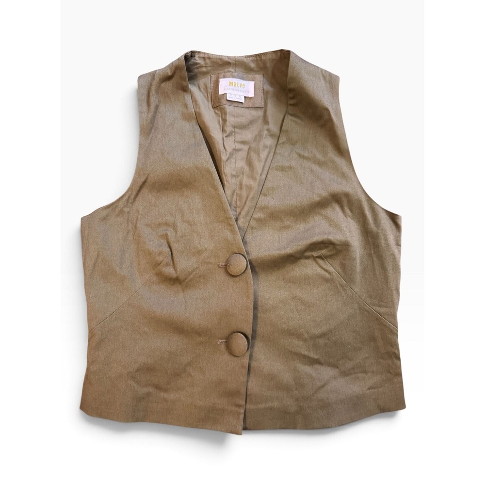 Maeve Anthropologie Vest Womens 6 Brown Tailored Button Front Waistcoat